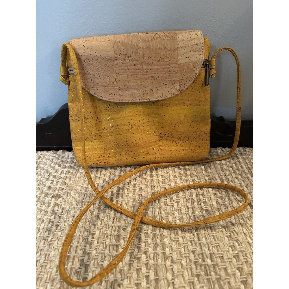 Mustard Yellow Cork Crossbody Purse Lightweight Made In Portugal